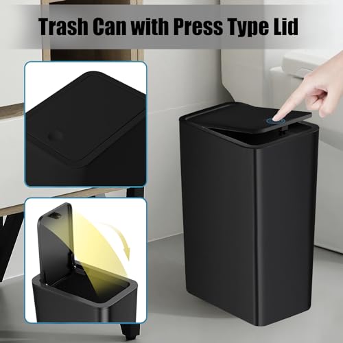 Modern TIPGO Bathroom Trash Can with Lid, 10 Liter/ 2.6 Gallon for Daily Use